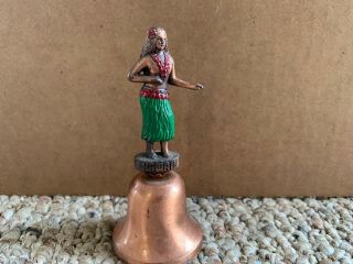 Vintage Hawaiian Hula Girl Brass Figurine Bell 4 " Souvenir