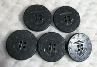 5 Wwi Peacoat Buttons 13 Star Lg 4 Ahrco Hp Us Navy Black Anchor/rope Freeshp
