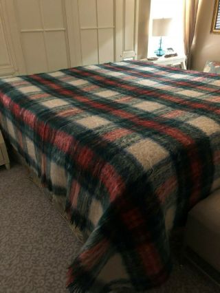 Vintage Scottish Mohair King Size Plaid Blanket