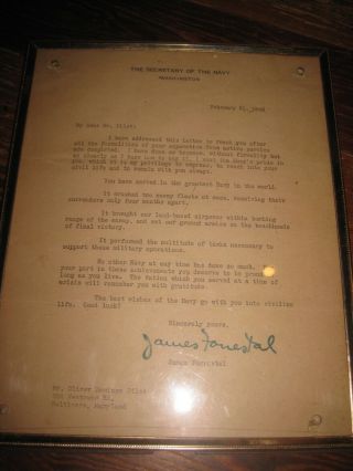 James Forrestal Ww2 Secretary Of Us Navy Signed Autographed Letter World War 2
