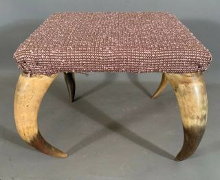 19thc Antique Old West Style Cattle Horn Footed Foot Stool Old Western Cow Town