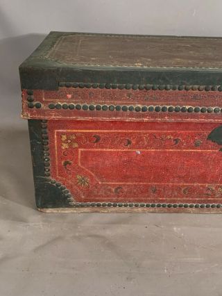 19thC Antique CHINESE EXPORT TRUNK Old LEATHER PAINTING China Trade WOOD CHEST 2