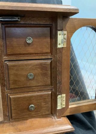 Vintage Wood Jewelry Box Glass Tri Fold Doors 7 Storage Drawers Necklace Holder 3