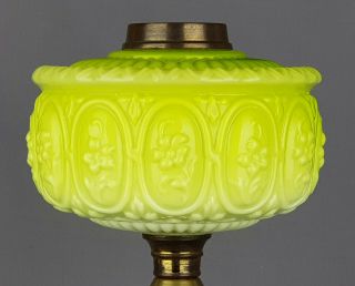 Victorian Yellow Green Tinted Glass Kerosene Paraffin Oil Lamp Duplex Font Fount