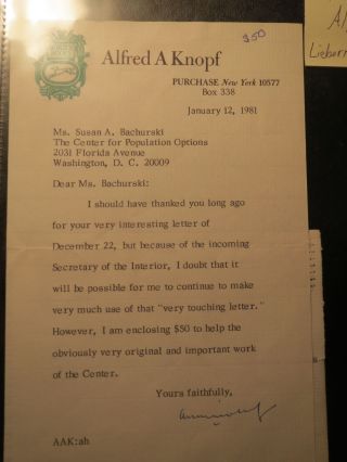 Typewritten Letter Signed By Alfred A Knopf,  Publisher