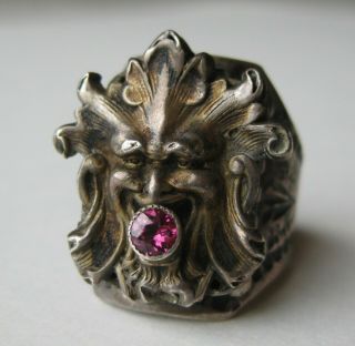 Antique Victorian Sterling Silver Amethyst North Wind Face Vtg Gemstone Ring 9