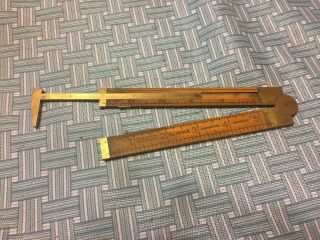 Antique Stanley No.  36 1/2 R Fold Rule W/caliper Boxwood & Brass Made In Usa