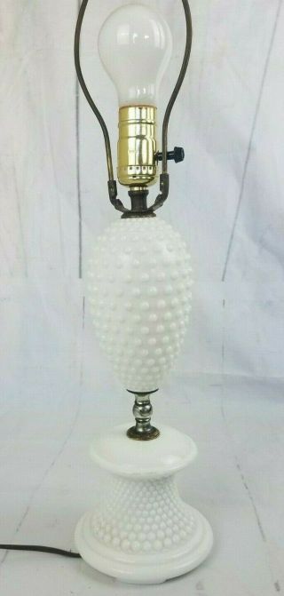 Vintage Milk Glass Hobnail Table Lamp Great 29 " Tall Long Cord