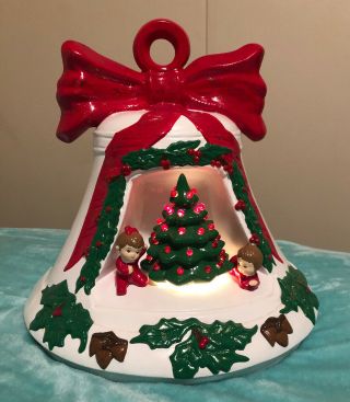 Vintage Ceramic Mold 11 " Light Up Bell Tree Kids Musical Christmas Decor