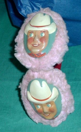 Vintage Toy Roy Rogers ? Earmuffs Cowboy Western Metal Faces Plastic Plush