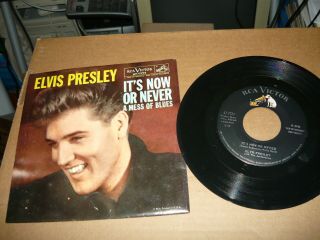 Minty 45 Rpm Record W/ Sleeve Elvis Presley Its Now Or Never Rca 47 - 7777