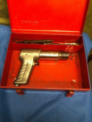 Vintage Older Style Snap - On Ph50 Air Chisel W Case & Chisels & Punches.
