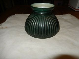 Emerald Green Ribbed Glass Student Hurricane Oil Kero Lamp Shade 5 3/4 Fitter