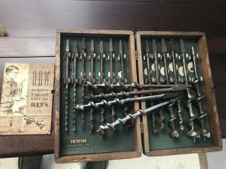 Vintage Irwin Auger Bit Set With Extra Bits Wood Box Papers