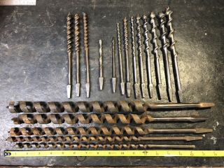 Vtg Antique Auger Bits Wood Brace Bit Hand Drill 18pcs