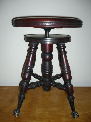 Antique Swivel - Top Wood Piano Stool With Glass Ball Claw Feet