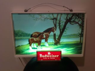 Antique Vintage Budweiser Clydesdale Beer Lighted Bar Sign Raymond Price