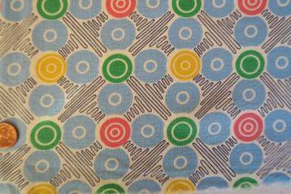 One Vintage Feedsack Graphic Blue Yellow Pink Green Dots 37x46 Pristine Great