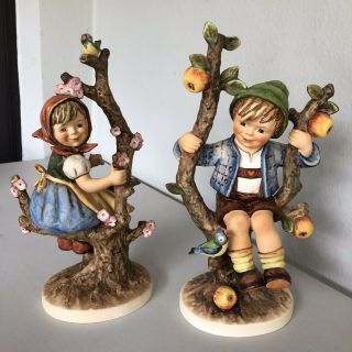 Vintage M.  J Hummel Apple Tree Girl And Boy 141/v & 142/v Goebel Figurines Tmk5/6