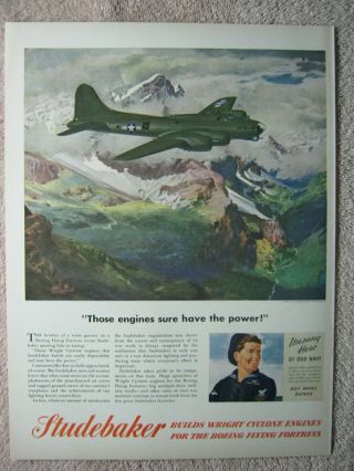 Vintage 1944 Wwii Studebaker Aircraft Engines Boeing B - 17 Bomber Art Print Ad