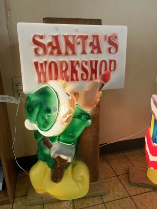 Vintage Christmas Elf Painting Santa " S Workshop Blowmold Yard Decor 34 "