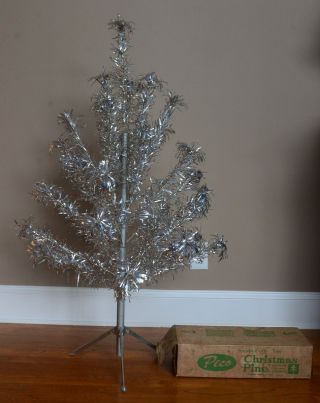Vintage Peco 4 Ft Sparkling Pom Pom Aluminum Christmas Tree 31 Branches