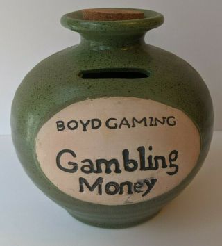 Boyd Gaming Bank Gambling Money Green Black Speckled Ceramic Jar