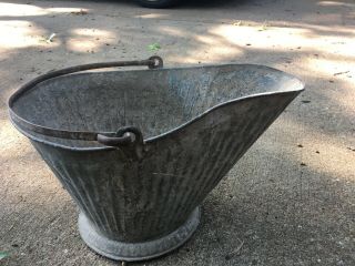 Antique Primitive Vintage Galvanized Metal Coal Ash Bucket Pail Can