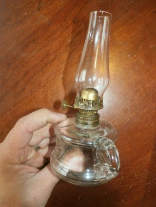 Vintage Antique Little Butter Cup Mini Miniature Finger Glass Oil Lamp Light 2