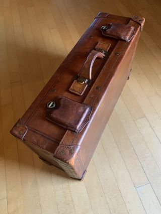 Large Vintage Leather Antique Steamer Trunk Suitcase Travel Early 1900’s Rare