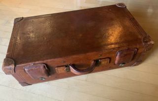 Large Vintage Leather Antique Steamer Trunk Suitcase Travel Early 1900’s Rare 2