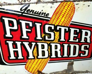 1950s Pfister Hybrids Corn Sign Farm Seed Feed Cow Pig Hen Vintage Old