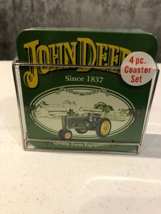 John Deere Coaster Set With Chrome Holder Stand - Set Of Four Plus Stand