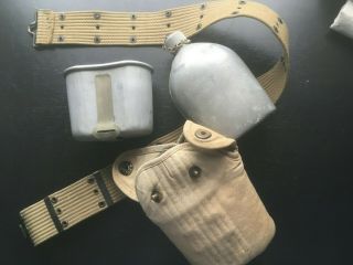 1918 U.  S.  Army World War I Canteen Cup Cover And Belt L.  C.  C.  And Co.  Dated 10 - 18