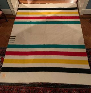 Vintage Hudson’s Bay 4 Point Wool Blanket England Classic Stripes