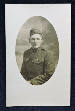 Rppc - Studio Portrait Of 79th Div.  313th Infantry Doughboy In Overseas Dress