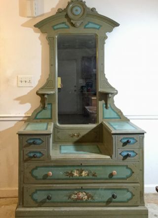 Antique Victorian Painted Cottage Dresser Vanity