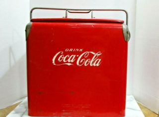 Vintage Red Metal Coca Cola Coke Cooler Ice Chest Drink Coca Cola