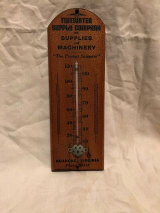 Vintage Advertising Tidewater Supply Co Wood Thermometer Roanoke Va