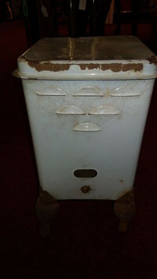 Antique/vintage Porcelain 8 " Square Gas Space Heater On 4 Legs