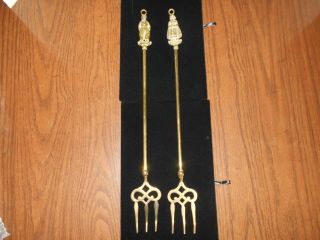 Vintage Brass 19 " Hearth Fireplace Toasting Forks English Man&woman Set Of 2