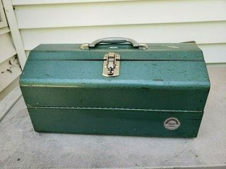 Vintage Waterloo Hip Roof Tool Box With Foldout Trays.