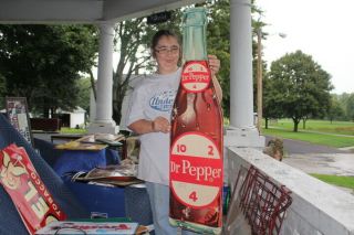 Large Vintage C.  1960 Dr Pepper Soda Pop Bottle Gas Station 2 Sided 44 " Sign