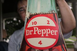 Large Vintage c.  1960 Dr Pepper Soda Pop Bottle Gas Station 2 Sided 44 