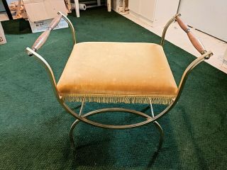 Vintage Gold Velvet Tassel Iron Metal & Wood Vanity Bench Chair Stool 5609