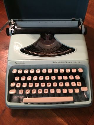 1970s Aqua Blue Sperry - Rand Remington Easy - Writer Typewriter W/ Case Vintage