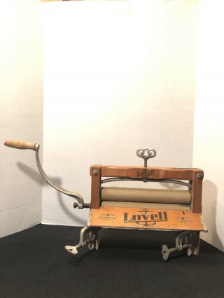 Antique Wooden Clothes Wringer Washer With Cast Iron Hand Crank Stands Up Lovell