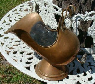 Vintage Large Copper Coal Ash Fireplace Bucket Scuttle Turned Wooden Handles