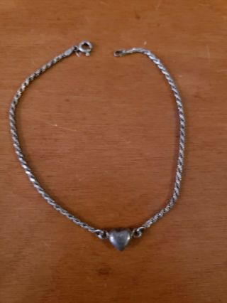 Rare Vintage Rl Avon Sterling Silver Ankle Bracelet Anklet Puffy Heart