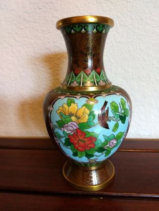 Vintage Cloisonne Vase Detal,  8 1/2 Ins Tall.